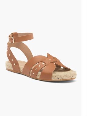 Bruno Magli Cognac Brown Ankle-Strap Studded Espadrille Sandal